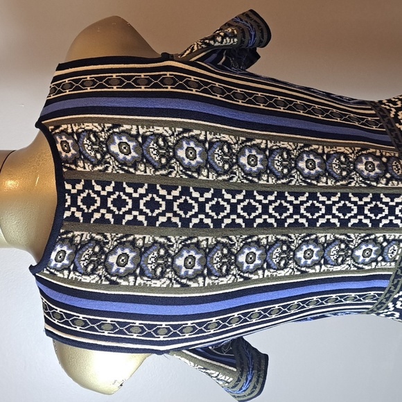 Chelsea & Violet Black, Blue & Olive Print Stretch Knit Dress With Open Shoulder - Picture 3 of 10